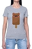 Bear Icecream Damen T-Shirt Grau Rundhals Leichtes Lässiges Kurzarm Women's Grey Crew Neck Casual Short Sleeves