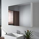 EMKE Spiegelschränke, 85x65cm Bad Spiegelschrank Badschrank mit Doppelseitiger Spiegel (Weiß)