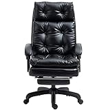 Amazon Marke - Qiatuu Bürostuhl Ergonomisch Chefsessel mit Fußstütze,Schwarz Leder Gaming Stuhl Drehstuhl mit Hochklappbaren Armlehnen und Verstellbarer Sitzhöhe,150 kg belastbarkeit, Large