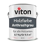 Viton Holzfarbe in Grau - 0,7 Kg Holzlack Seidenmatt - Wetterschutzfarbe für Außen - 3in1 Grundierung & Deckfarbe - Profi-Holzschutzlack - KE31 - RAL 7016 Anthrazitg