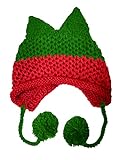 Niedliche Ohren Beanie Winter Warme Handgemachte Strickmütze -Green Red-One Size