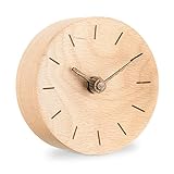 Navaris Analog Holz Tischuhr rund - 11 x 11 x 3,5cm - analoge Deko Tisch Uhr ohne Ticken mit Holz Ziffernblatt und Zeigern - leise Holzuhr Hellb
