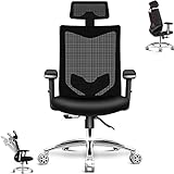 HomeGoGo PC Stuhl, Schreibtisch Stuhl Büro Stuhl Mesh Ergonomischer Stuhl für Zuhause Verstellbarer Gaming Stuhl mit Kopfstütze, Armlehne und Lenkrolle für Männer und Frauen, Schwarz