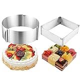 TOCYORIC 2-Piece Stainless Steel Cake Ring 6 to 12 Inch Adjustable Mousse Cake Molds Round and Square Cake Decor Baking Mold Ring Bakeware Set Tool