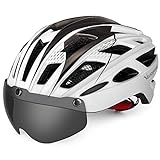 VICTGOAL Fahrradhelm Herren Damen Erwachsene Fahrrad Zyklus Helm Magnetischer Visier-Schutzbrille mit LED-Rücklicht 57-61 cm (White)