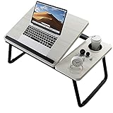Asltoy Laptop-Schreibtisch für Bett, zusammenklappbarer Knietisch, verstellbarer Laptop-Tisch für Bett, tragbares Notebook, Bett-Tablett, Knietablett mit Getränkehalter (weißer Ahorn)
