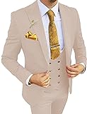 3-teilige Herrenanzüge Slim Fit Anzüge für Herren zweireihiger Anzug Herren Blazer Weste Hosen Hochzeit Abschlussball Anzüge, Hautfarben, 52