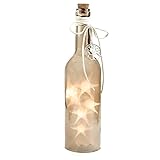 Flasche mit LED Beleuchtung, Timerfunktion, Dekoflasche, Flaschenlicht, Beige, Höhe ca. 30cm
