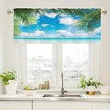 KnSam Scheibengardine Jugendzimmer, Strand Blatt Muster Vorhänge Kurz Verdunkelung, 1er Rod Pocket Polyester Fenstervorhang Blickdicht Durchzug Fenster Vorhänge, BxH 152x45