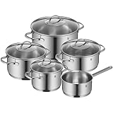 WMF Provence Plus Topfset Induktion 5-teilig, Kochtopf Set mit Glasdeckel, Cromargan Edelstahl poliert, Töpfe Set unb