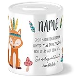 Boho Fuchs Kinder Spardose Personalisiert mit Namen Geschenke Geschenkideen für Mädchen zum Geburtstag Einschulung Taufe Geburt Sparschwein