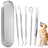 Zahnsteinentferner Hund Zahnreinigung Kit Edelstahl Zahnpflegeset Zahnreinigungswerkzeug für Haustier mit Metall Etui 5 Stück