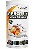 Vegan Proteinpulver - Karamell – V-PROTEIN 4K Blend | Unglaublich lecker & cremig | 750g | Aus Sonnenblumen, Soja, Hanfsamen & Kürbiskernen | Pflanzliches Eiweißpulver mit 78% Eiweiß