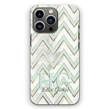 Personalisierte Handyhülle für Apple iPhone 11 (2019) (A2221) (6,1 Zoll), Custom Plastic Hard Phone Cover Green Gold Color Print Zig Zag Chevron with Name Phone Case Initial Phone Case