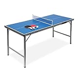 Relaxdays Klappbare Tischtennisplatte, HBT: 71 x 150 x 67 cm, tragbarer Ping Pong Tisch, Netz, Bälle, Schläger, blau, 10019102