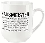 vanVerden Curved Tasse - Hausmeister Wikipedia - Job Motto Beruf - beidseitig Bedruckt - Geschenk Idee Kaffeetasse, Tassenfarbe:Weiß