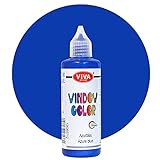 Viva Decor® Window Color (Azurblau, 90 ml) Fenstermalfarben für wieder abziehbare Bilder und Sticker für Deko, Spiegel, Fliesen, Vasen und Fenster - Made in Germany