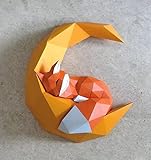 Moon fox, DIY papercraft templates wall decor art piece of paper Ornament, paper sculpture, 3D animal, geometric paper craft origami, not a finished model！