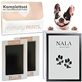 memoryPRINTS.® Pfotenabdruck Set Hund & Katze + Kunstdruck Poster personalisiert | Tintenfreie Hundepfoten & Katzen Pfoten | Geschenk Hundebesitzer (DIN A5, Modern)