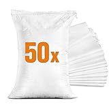 50x Sandsäcke für Hochwasser - Sandsack leer mit Zugband zum Befüllen – Hochwasserschutz Kellerfenster – PP Gewebesack Weiß (40 x 60 cm)