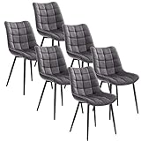 WOLTU 6 x Esszimmerstühle 6er Set Esszimmerstuhl Küchenstuhl Polsterstuhl Design Stuhl mit Rückenlehne, mit Sitzfläche aus Samt, Gestell aus Metall, Dunkelgrau, BH142dgr-6