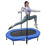 Fitness Trampoline 56 inch / 143 cm Mini Faltbares Fitnesstrampolin mit Höhenverstellbarer Haltegriff für Erwachsene und Kinder bis zu 100kg Outdoor Indoor Hüpfmatratze