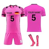 Generisch Personalisiertes Football Trikot Kinders Erwachsene Fußballtrikots T-Shirt und Shorts mit Name Nummer Team Logo Personalisierte Fußballtrikot Shorts und Socken Set C Hot Pink, 2 J