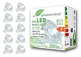 GreenAndCo 10x MR16 GU5.3 LED Spot, 3W 300 lm 38° 2700K warmweiß COB LED 12V AC/DC, nicht dimmbar, 2 Jahre Garantie