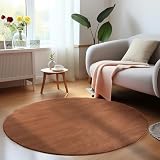 HomebyHome Kurzflor Teppich Wohnzimmer 160 cm Rund Braun - Waschbarer Teppich für Schlafzimmer, Esszimmer und Ideal als Küchenteppich - Flauschiger Teppich Extra Weich, Einfarbig, rutschfest, M