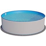 Summer Fun Stahlwandpool rund Größe wählbar, 120cm tief, Stahl 0,4mm weiß, Folie 0,4mm blau, Einhängebiese 350x120
