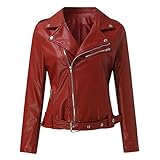 Rumity Damen Kunstlederjacke, Motorrad Übergröße Moto Biker Lederjacke Reißverschluss Mantel Kurz Leicht Vegan Mode Winterjacke Damen Kurz Kurzmantel Wolle D