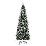 SALCAR Weihnachtsbaum künstlich Slim mit Schnee, Tannenbaum künstlich 180cm mit 618 Spitzen, inkl. Christbaum Ständer und Schnellaufbau Klapp-Schirmsystem