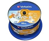 Verbatim DVD-R 16x Matt Silver 4.7GB, 50er Pack Spindel, DVD Rohlinge bedruckbar, 16-fache Brenngeschwindigkeit & Hardcoat Scratch Guard, DVD-R Rohlinge printable, DVD leer