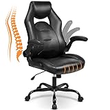 BASETBL Bürostuhl ergonomisch 150kg mit klappbaren armlehnen, Gaming PC Stuhl mit breite sitzfläche, Chefsessel, Drehstuhl mit hoher Rückenlehne und hochklappbarer Rollen