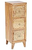 Orientalischer Holz Nachttisch Enkidu für Boxspringbett Braun Gold 70cm groß | Vintage Telefontisch Beistelltisch Deko orientalisch | Indischer Nachtschrank Extra Hoch | Asiatische Möbel aus Indien