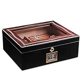 WDWDW Zigarrenkisten, Humidore, Barzubehör, Zigarrenkiste, luxuriöse und schöne hochlackierte Zigarrenkiste, Zigarrenkiste aus Leder im französischen Stil von Cigar Mellow/Schwarz/30 x 25 x 12