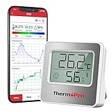 ThermoPro TP357 80m Bluetooth Hygrometer Innen Raumthermometer Digital mit APP Mini Luftfeuchtigkeitsmesser mit Smiley-Indikator Datengrafik für Innenraum, Büro, Weinkeller, Gewächshaus