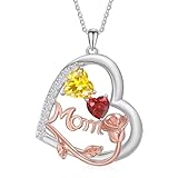 Glimmerday Personalisierte Gravierte Namens- und Herz-Halskette für Mädchen, Geburtsstein-Halskettengeschenke, Personalisierter Schmuck für Frauen