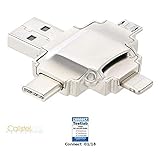 Callstel Cardreader: microSD-Kartenleser kompatibel zu Lightning-, Micro-USB- & USB-Stecker Typ A & C (Speichererweiterung, USB Stick für Apple, microSDHC Speicherkarten)