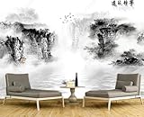 Abstrakte Berge Boote Vögel 3D Tapete Büro Wohnzimmer Sofa Schlafzimmer TV Hintergrund Wand Dekoration-350cm×256