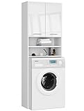 3E 3xE living.com 3xEliving Waschmaschinenschrank KORALIA mit 2 Türen, für Waschmaschine oder Trockner, Hochschrank Badregal Badschrank in weiß/weiß Hochglanz