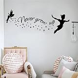 YOUSHIHUI Never Grow Up Wandtattoo Peter Pan Zitat Vinyl Aufkleber Neverland Wandbild Kinderzimmer Dekor 57x22