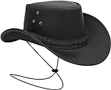 Hulara Cowboyhut Herren Westernmützen für Frauen Breite Krempe Formbare Hüte für Cowboy Kostüm Herren Sonnenschutz mit Kinnschnur, Schwarz, 55 EU