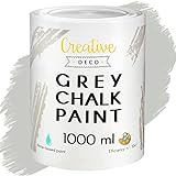 Creative Deco Grau Kreide-Farbe | 1000 ml-Dose | Perfekt für Landhaus-Stil, Vintage-Stil, Decoupage, Möbel-Renovierung | Matt & abwaschbar | Wisch-Effekt und Gradient-Effekt möglich