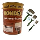 zbs24 Bondex Holzlasur für außen, inkl. 3-teiliges Pinselset, hohe Witterungsbeständigkeit, Intensivschutz vor Nässe, Schutz vor Algen und Vergrünung (oregon pinie, 4,8 Liters)