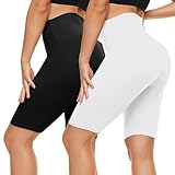 CAMPSNAIL 2er Pack Radlerhosen Damen Kurze Sporthose Sport Yoga Gym Biker Shorts Leggings Knielang High Waist Sommer Elastisch Blickdicht Schwarz & Weiß,S-M