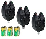 3 Stück Elektronischer Bissanzeiger LED Ton Lautstärke inkl. 9V Batterie bite Alarm