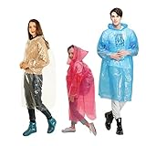 FancyStyle 12 Stück Regenponcho mit Kapuze für Familie einzeln verpackt 3 Farben