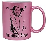 vanVerden Glitzer Tasse mit Spruch - be more Pippi - Pippi Langstrumpf - beidseitig Bedruckt - Geschenk Idee Kaffeetasse, Tassenfarbe:Glitzer Pink