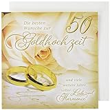 Perleberg Goldhochzeit Karte - hochwertige Glückwunschkarte mit klassischen Ehering-Motiv - Hochzeitskarte - Karte zur Hochzeit - Maße 15 x 15 cm - Glückwunsch goldene Hochzeit - Grußkarte